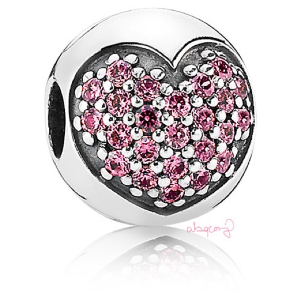 EUC Pandora 791053CZS Sterling Silver Love of My Life Clip w/ Pave Salmon CZ's